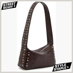 Vegan Studded Shoulder Bag Satchel Purse Adjustable Strap Y2K